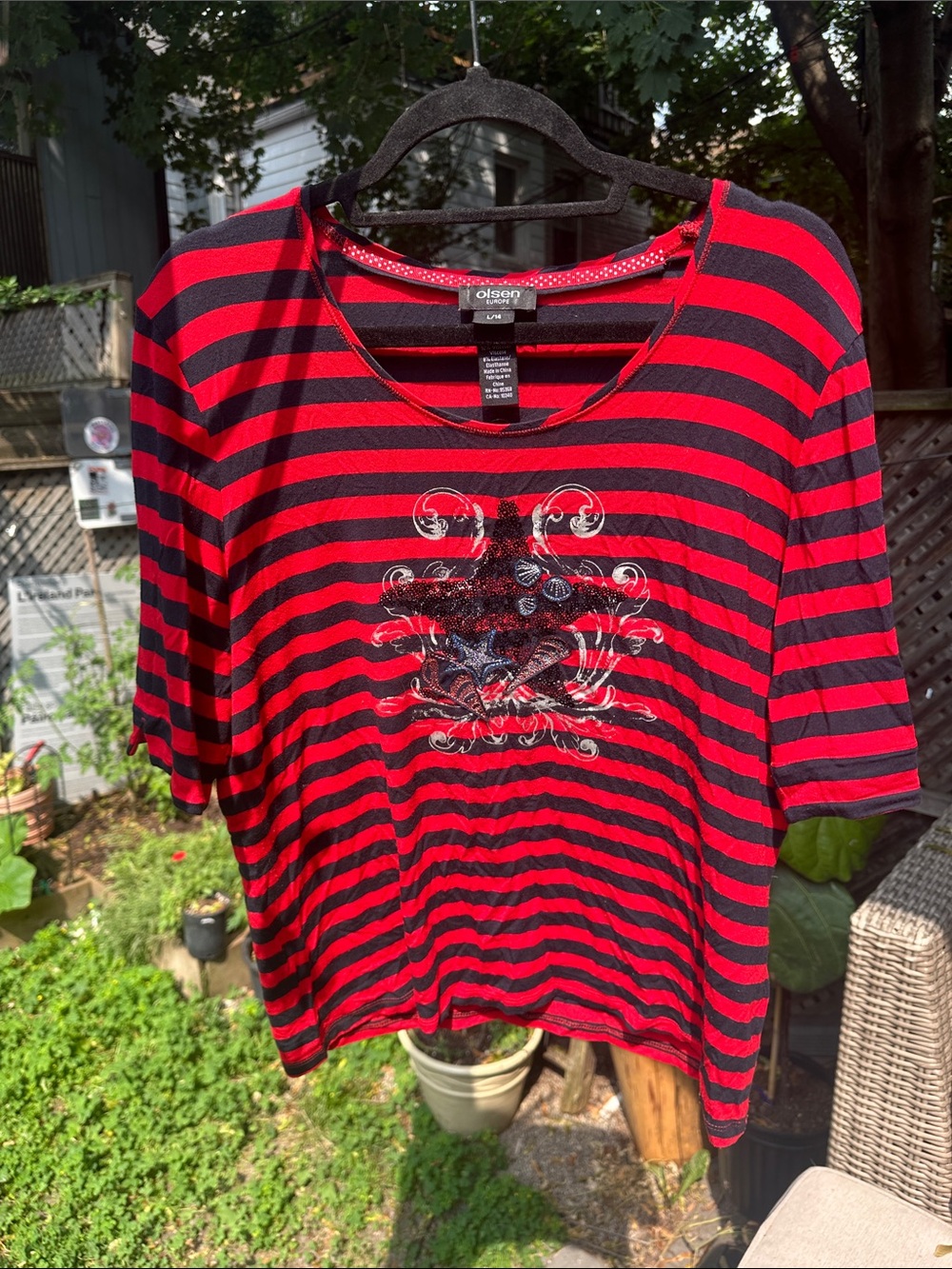 Red & Black Striped Women’s Scoop Neck Top